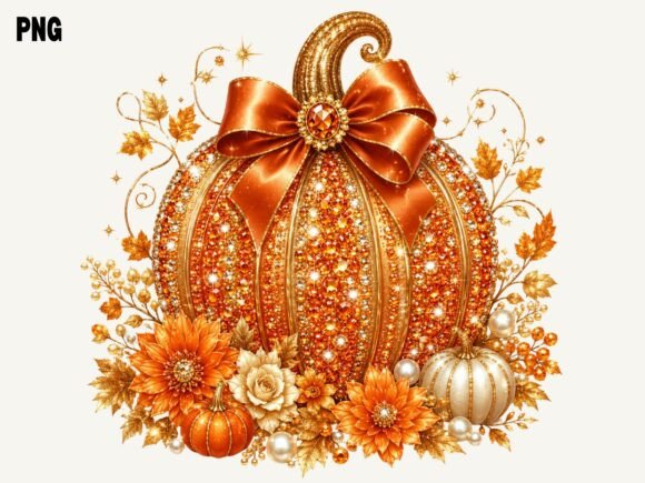 Download Glitter Pumpkin Floral PNG, Elegant Fall - Premium Resources