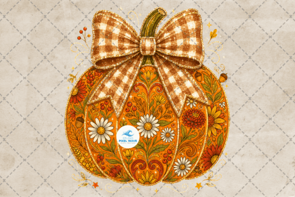 Download Glitter Pumpkin Fall Coquette Bow Png - Premium Resources